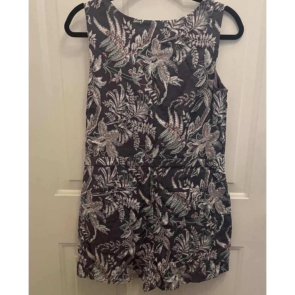 Loft Romper Blue Floral Faux Wrap V Neck‎ Womens 8P Aloha Vacay Beach Resort - Picture 6 of 8